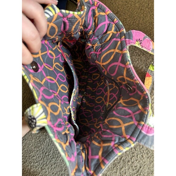 Vera Bradley Large Bag Jazzy Blooms Gray Pink Purse Shoulder Tote Floral Clean - Picture 4 of 7